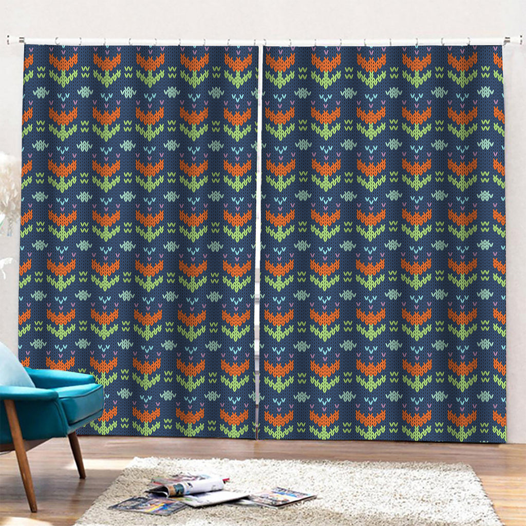 Flower Knitted Pattern Print Pencil Pleat Curtains