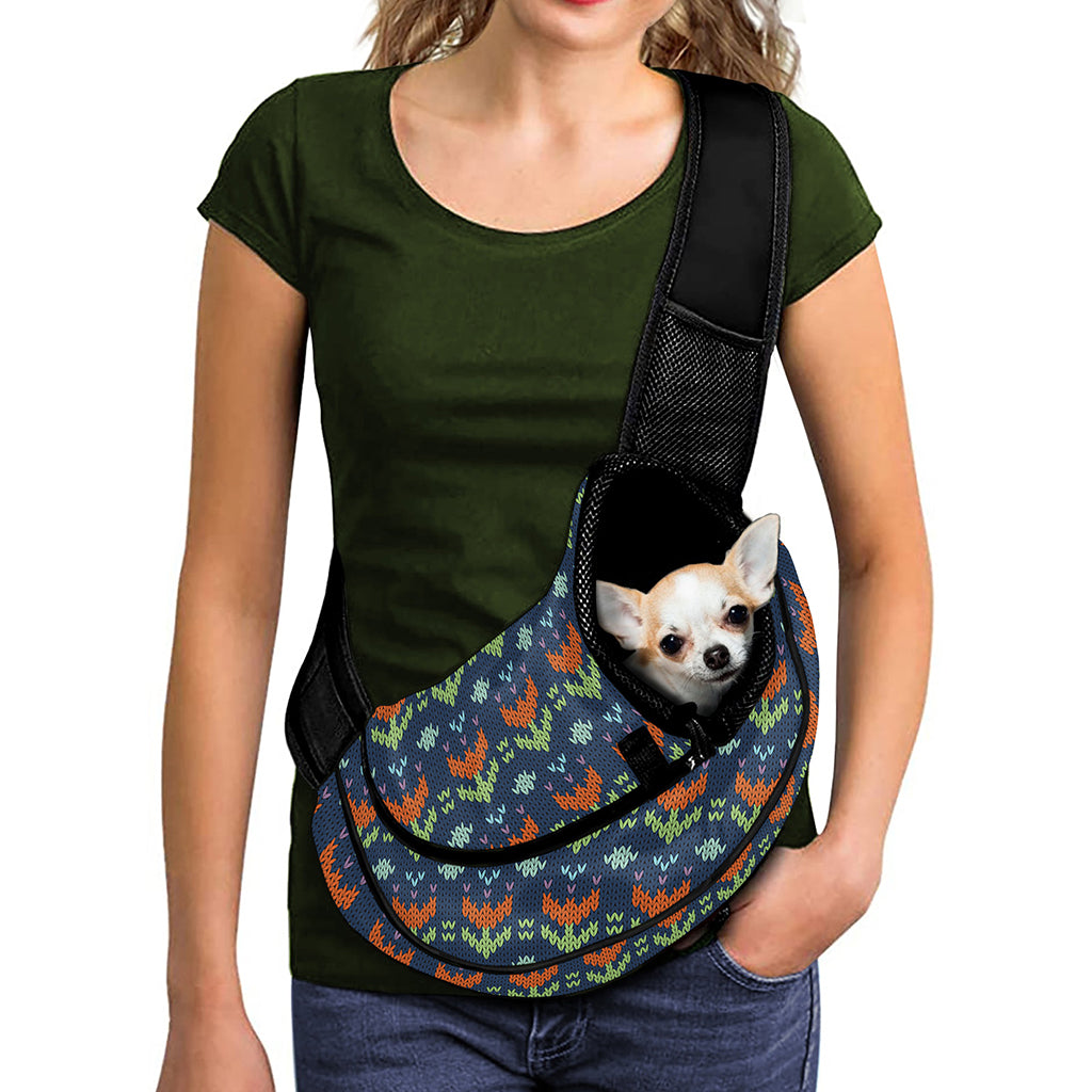 Flower Knitted Pattern Print Pet Sling Carrier