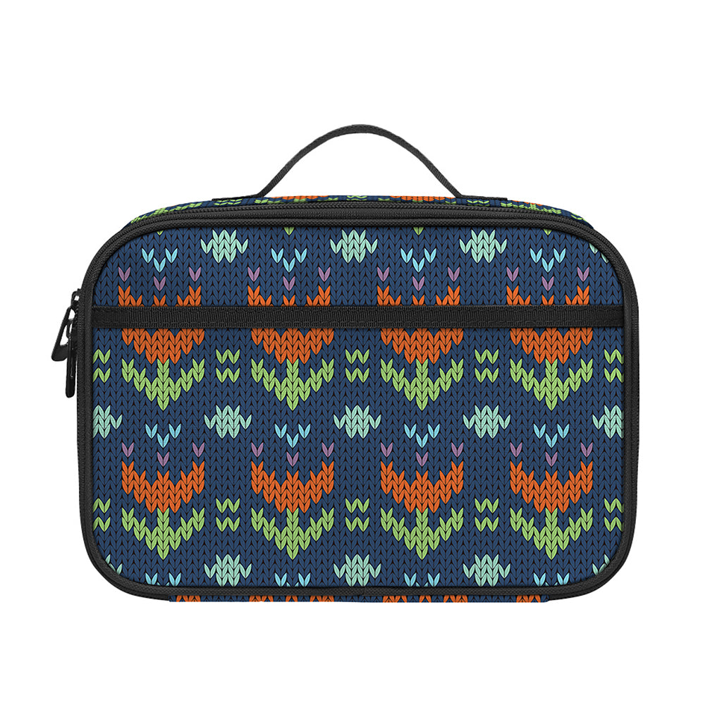 Flower Knitted Pattern Print Portable Lunch Bag