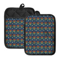 Flower Knitted Pattern Print Pot Holders With Pocket