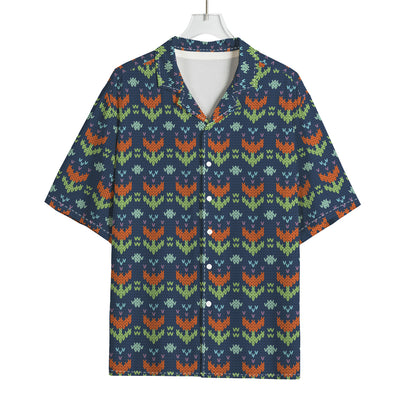 Flower Knitted Pattern Print Rayon Hawaiian Shirt