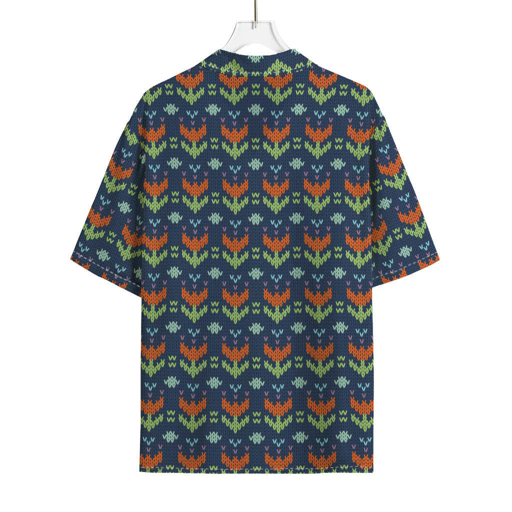 Flower Knitted Pattern Print Rayon Hawaiian Shirt