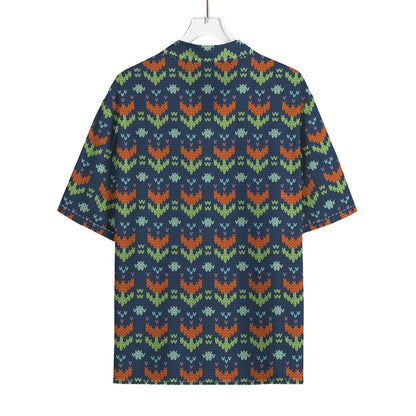Flower Knitted Pattern Print Rayon Hawaiian Shirt