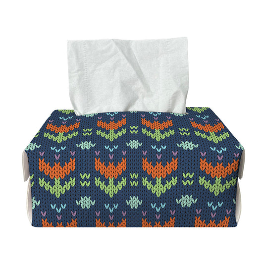 Flower Knitted Pattern Print Rectangle Tissue Box Cover