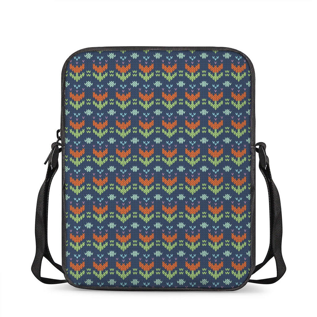 Flower Knitted Pattern Print Rectangular Crossbody Bag
