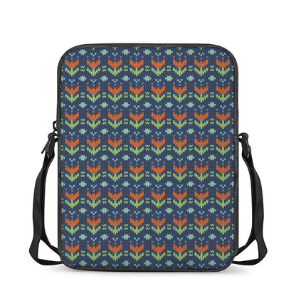 Flower Knitted Pattern Print Rectangular Crossbody Bag