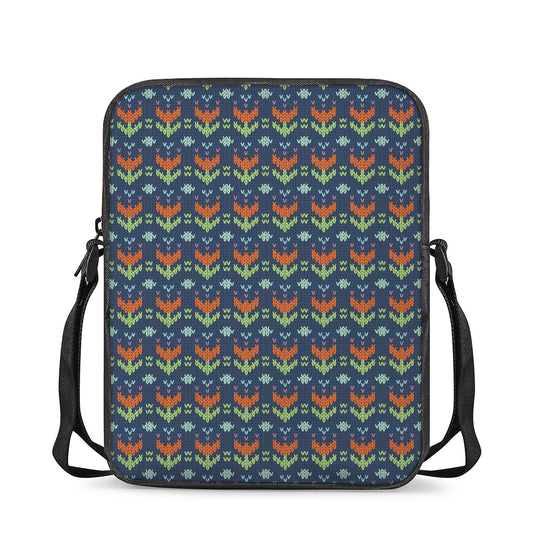 Flower Knitted Pattern Print Rectangular Crossbody Bag