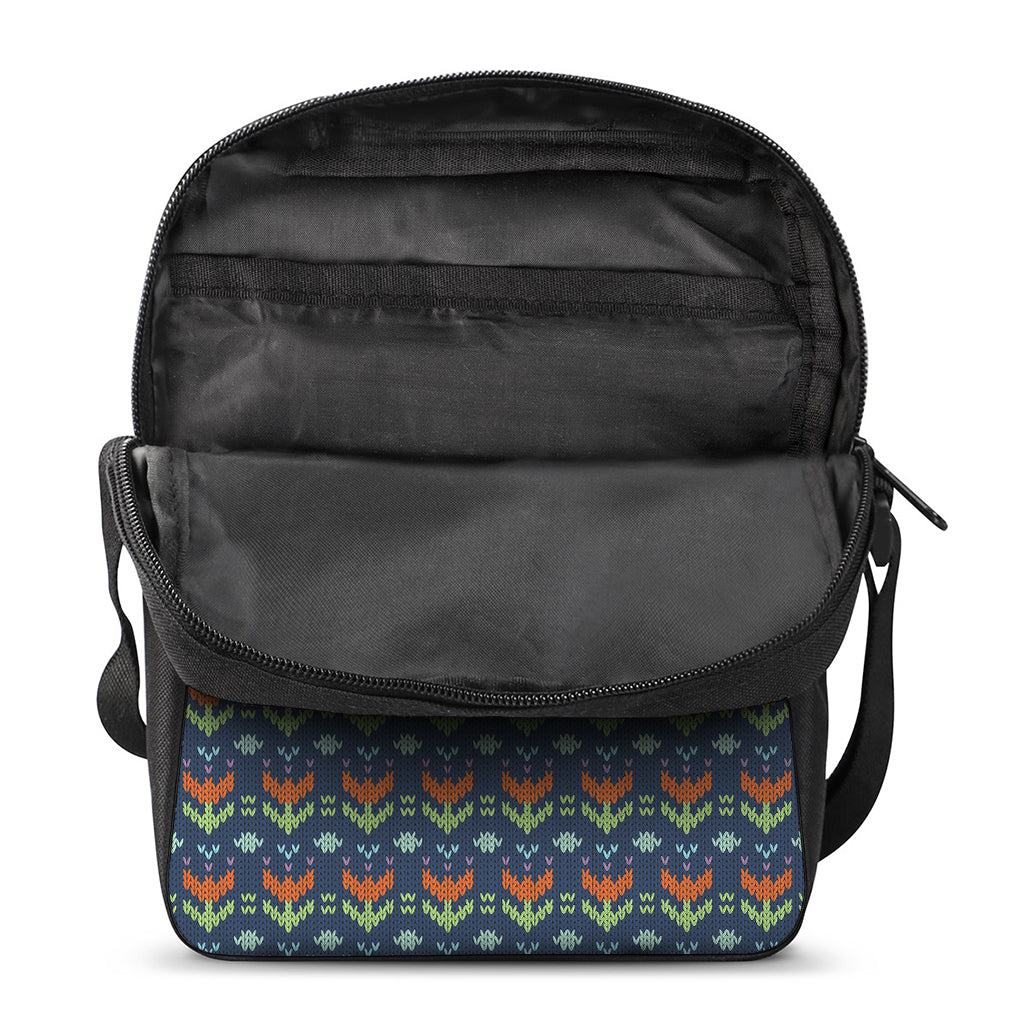Flower Knitted Pattern Print Rectangular Crossbody Bag