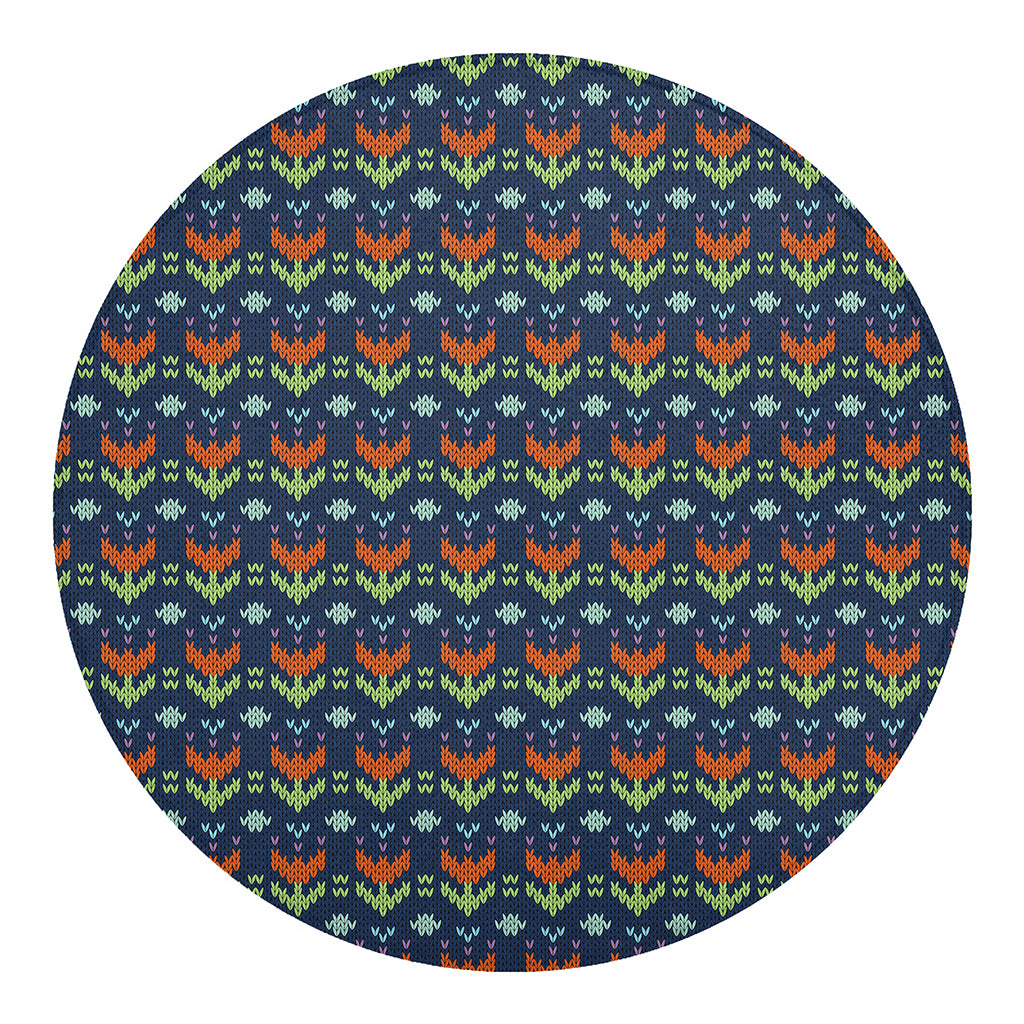 Flower Knitted Pattern Print Round Blanket