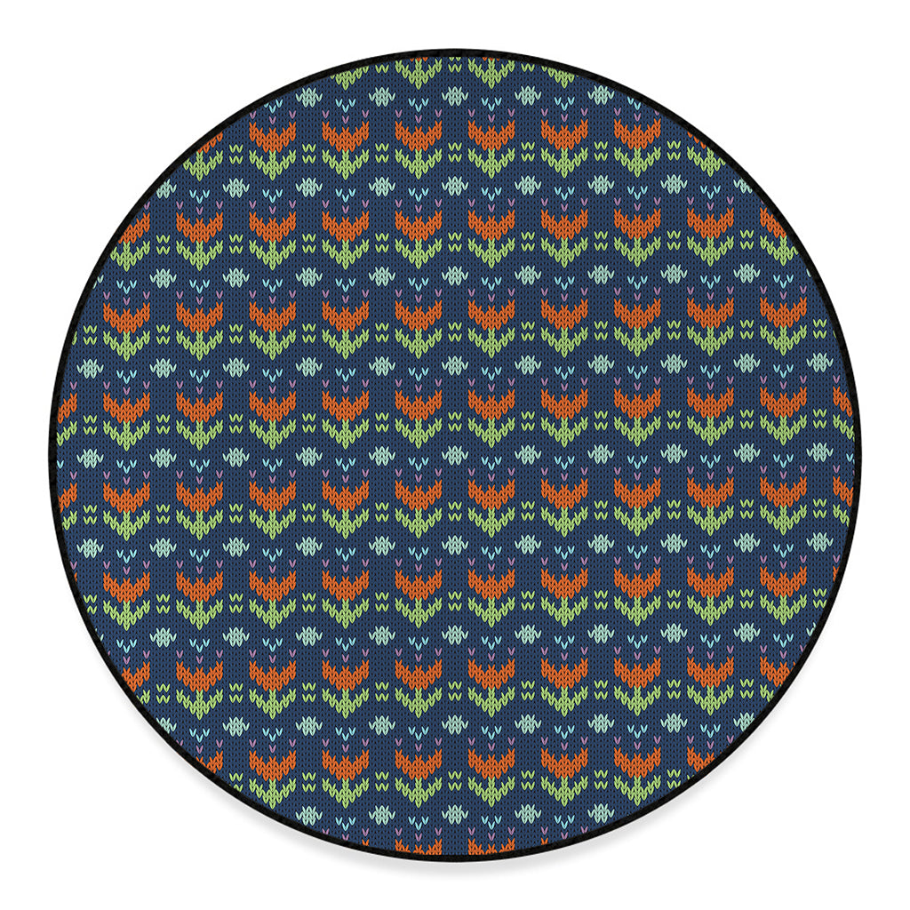 Flower Knitted Pattern Print Round Floor Mat