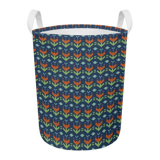 Flower Knitted Pattern Print Round Laundry Basket