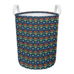 Flower Knitted Pattern Print Round Laundry Basket
