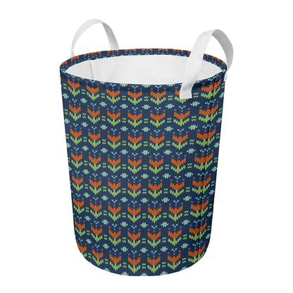 Flower Knitted Pattern Print Round Laundry Basket