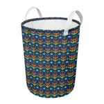 Flower Knitted Pattern Print Round Laundry Basket
