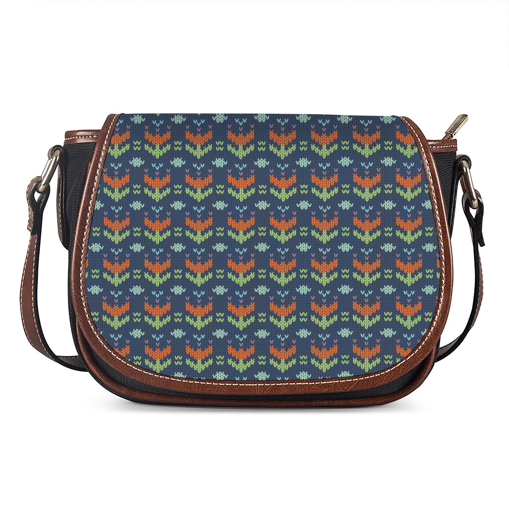 Flower Knitted Pattern Print Saddle Bag