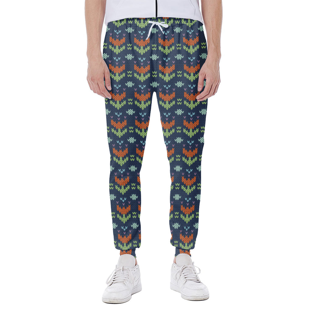 Flower Knitted Pattern Print Scuba Joggers
