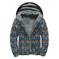 Flower Knitted Pattern Print Sherpa Lined Zip Up Hoodie