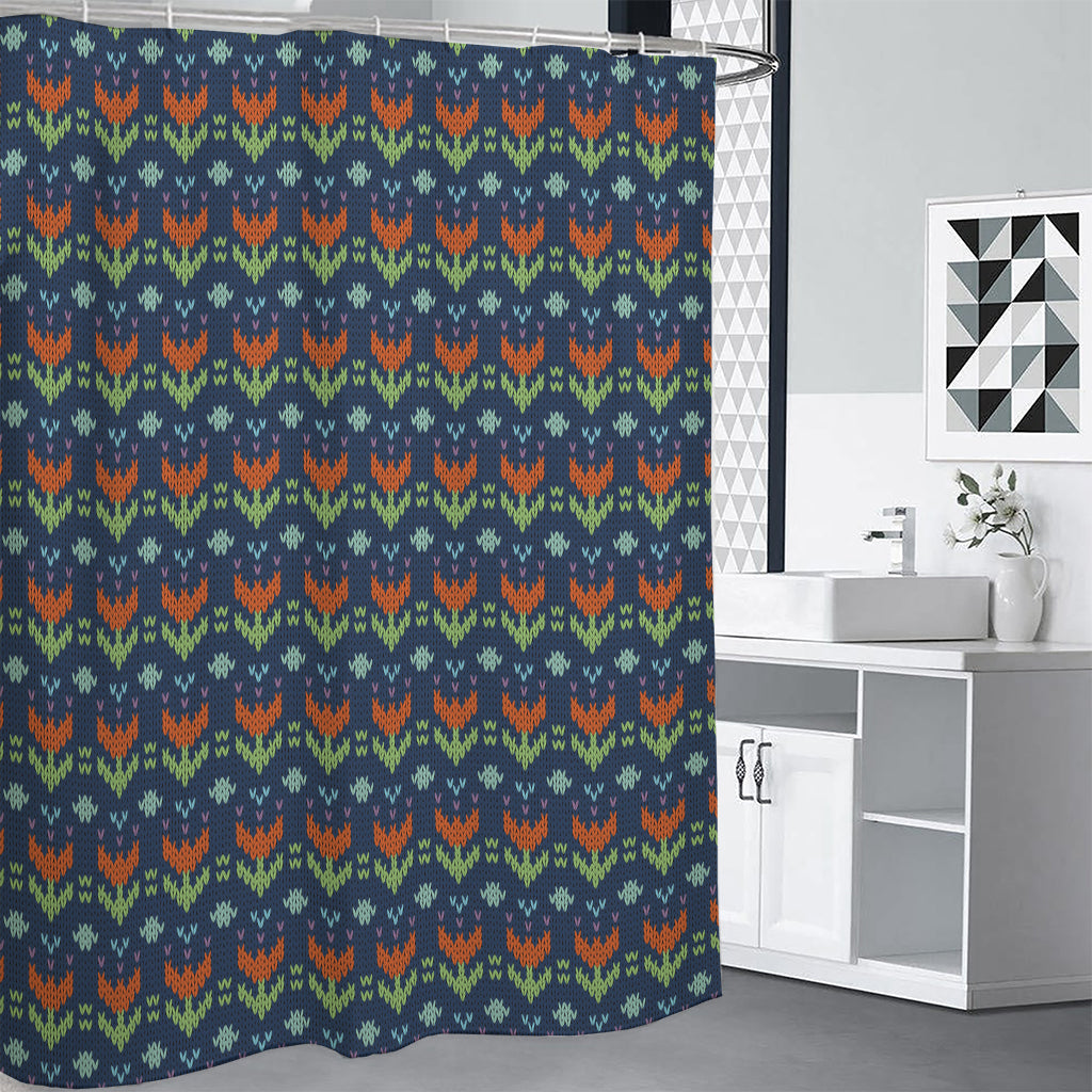 Flower Knitted Pattern Print Shower Curtain