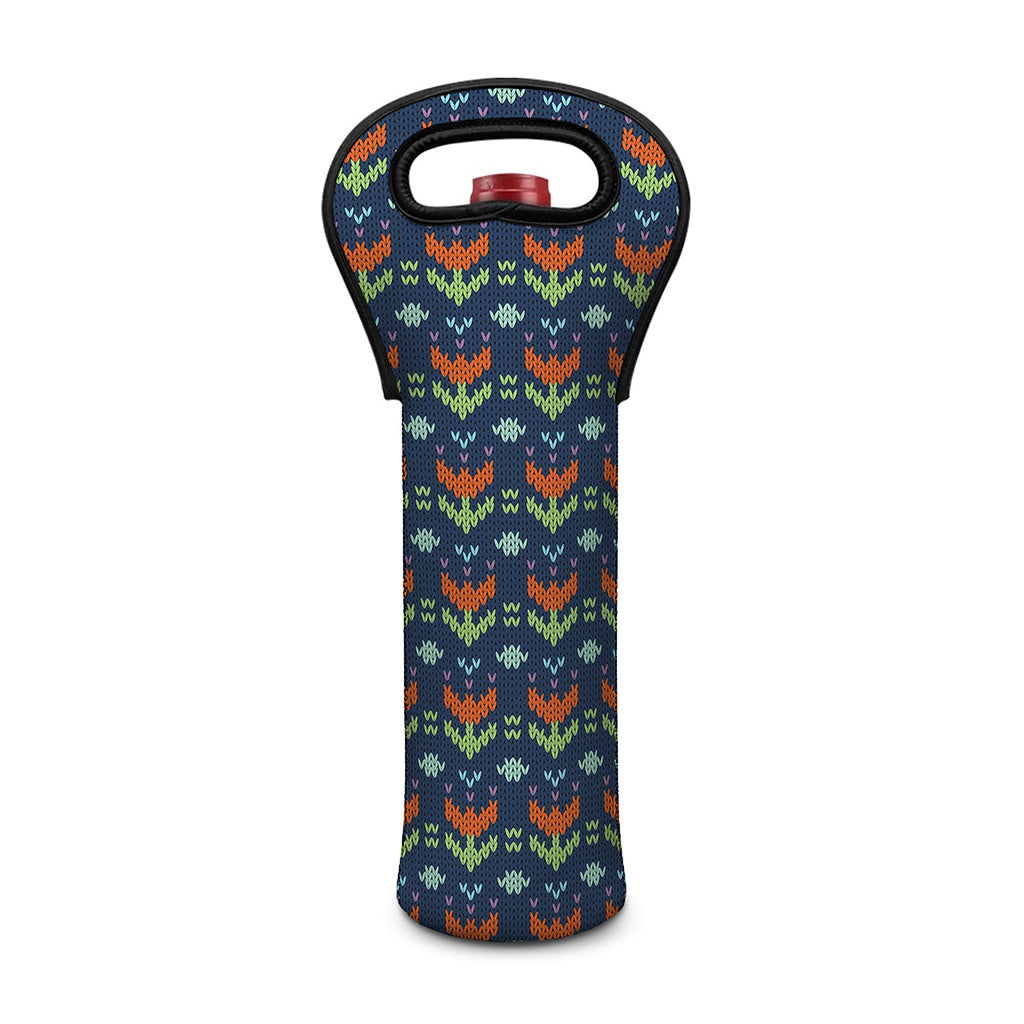 Flower Knitted Pattern Print Single Neoprene Wine Tote