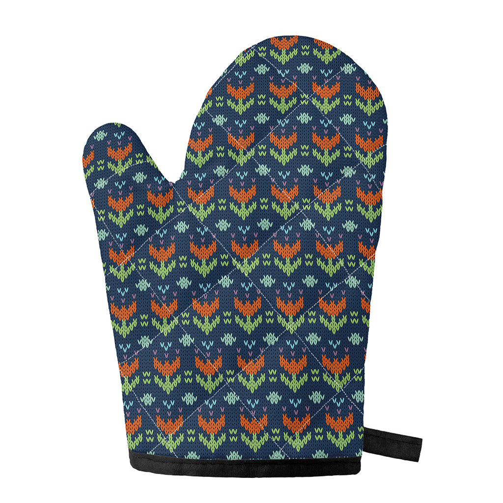 Flower Knitted Pattern Print Single Oven Mitt