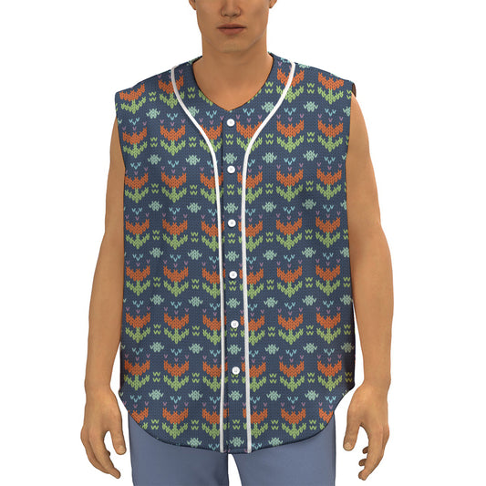 Flower Knitted Pattern Print Sleeveless Baseball Jersey