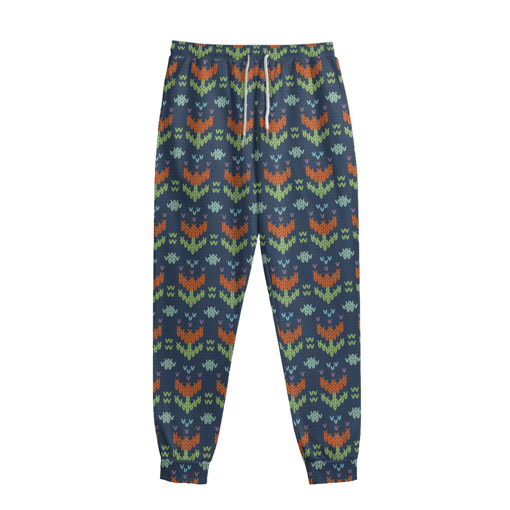 Flower Knitted Pattern Print Sweatpants