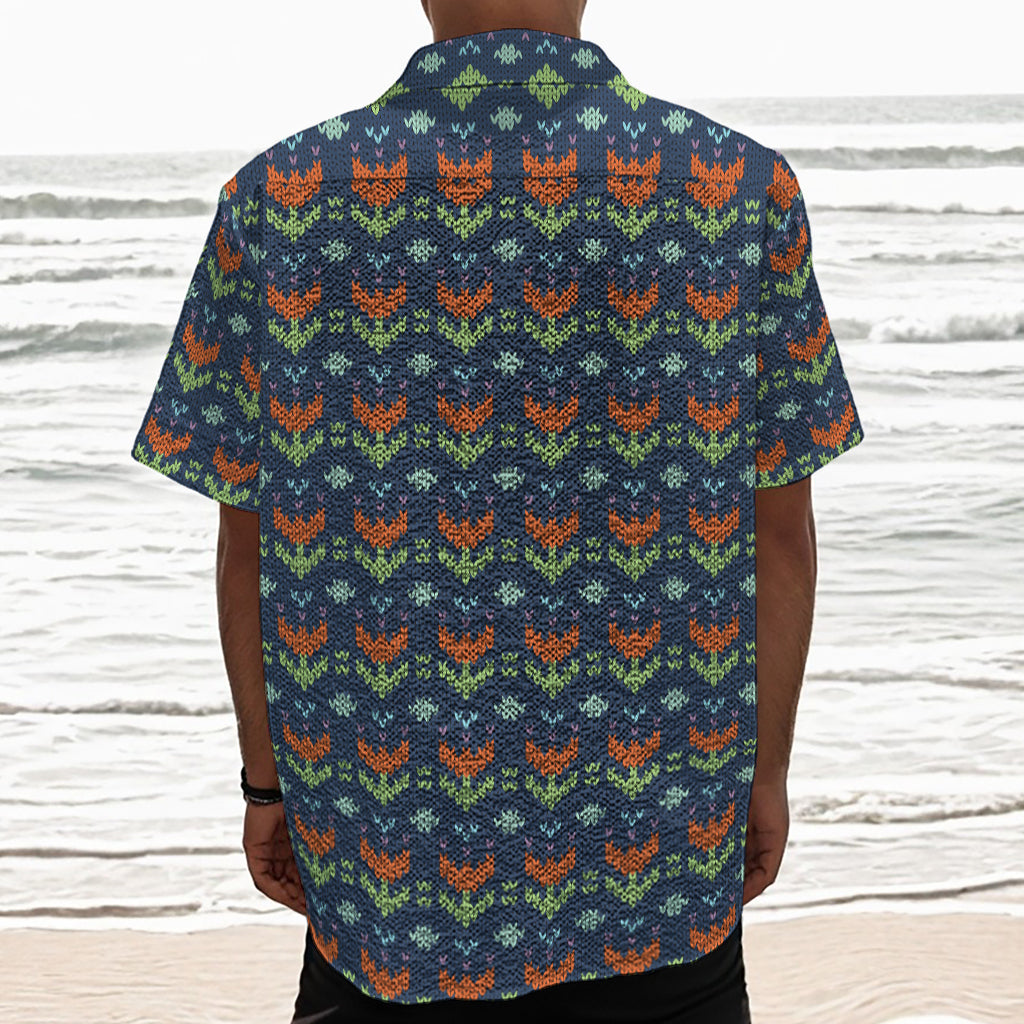 Flower Knitted Pattern Print Textured Short Sleeve Shirt