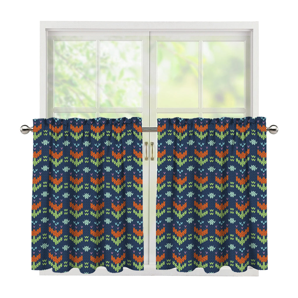 Flower Knitted Pattern Print Tier Curtains