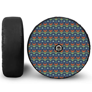 Flower Knitted Pattern Print Tire Cover With Camera Hole