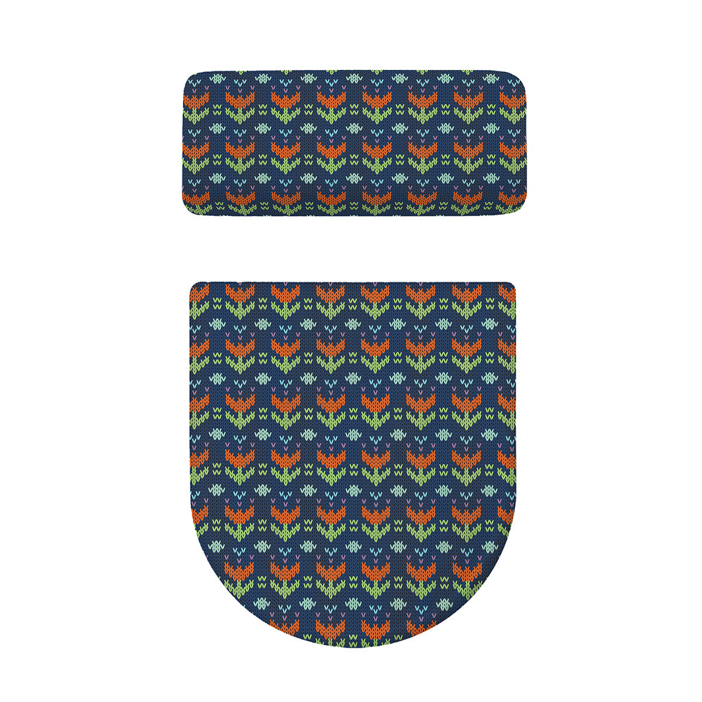 Flower Knitted Pattern Print Toilet Lid And Tank Cover Set