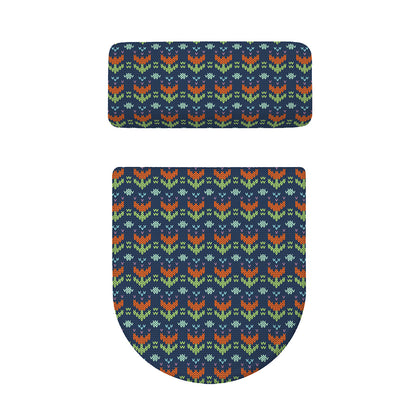 Flower Knitted Pattern Print Toilet Lid And Tank Cover Set