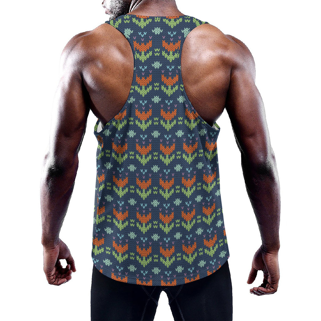 Flower Knitted Pattern Print Training Tank Top