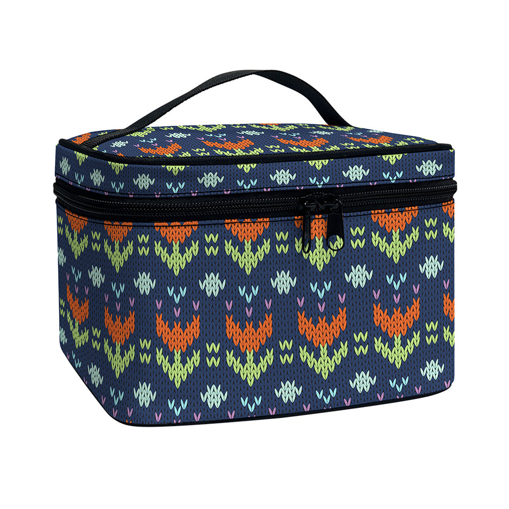 Flower Knitted Pattern Print Travel Makeup Bag