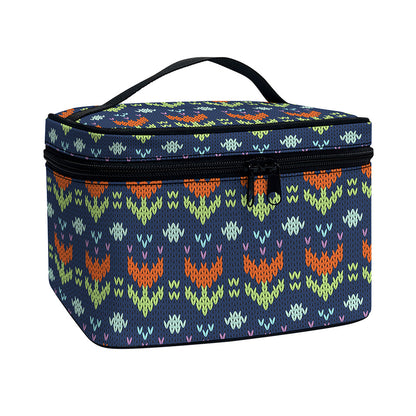 Flower Knitted Pattern Print Travel Makeup Bag