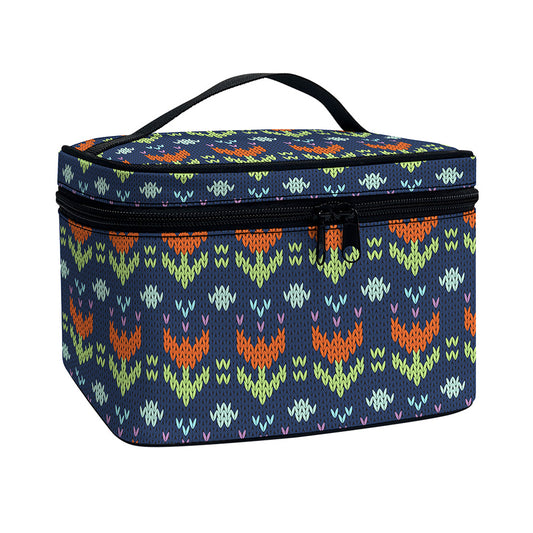 Flower Knitted Pattern Print Travel Makeup Bag