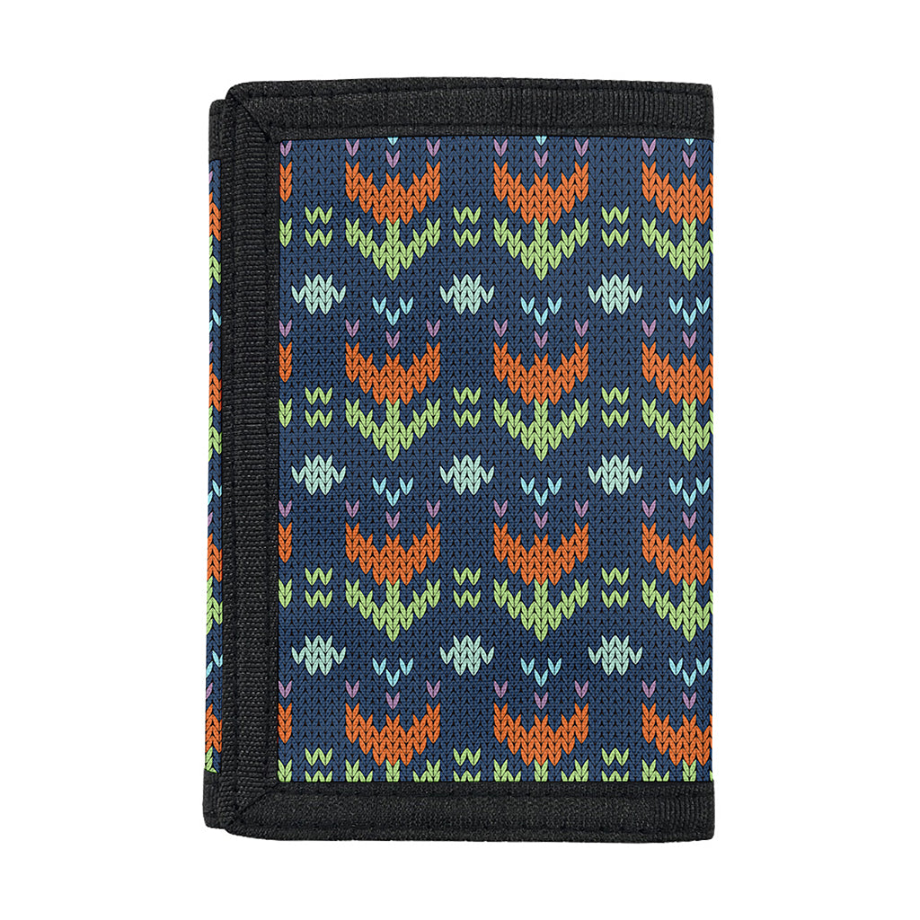 Flower Knitted Pattern Print Trifold Wallet