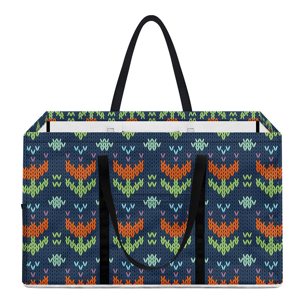 Flower Knitted Pattern Print Utility Tote Bag