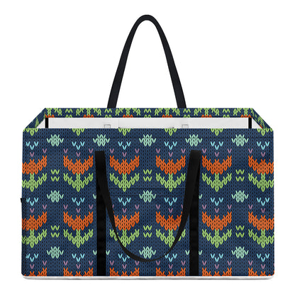Flower Knitted Pattern Print Utility Tote Bag