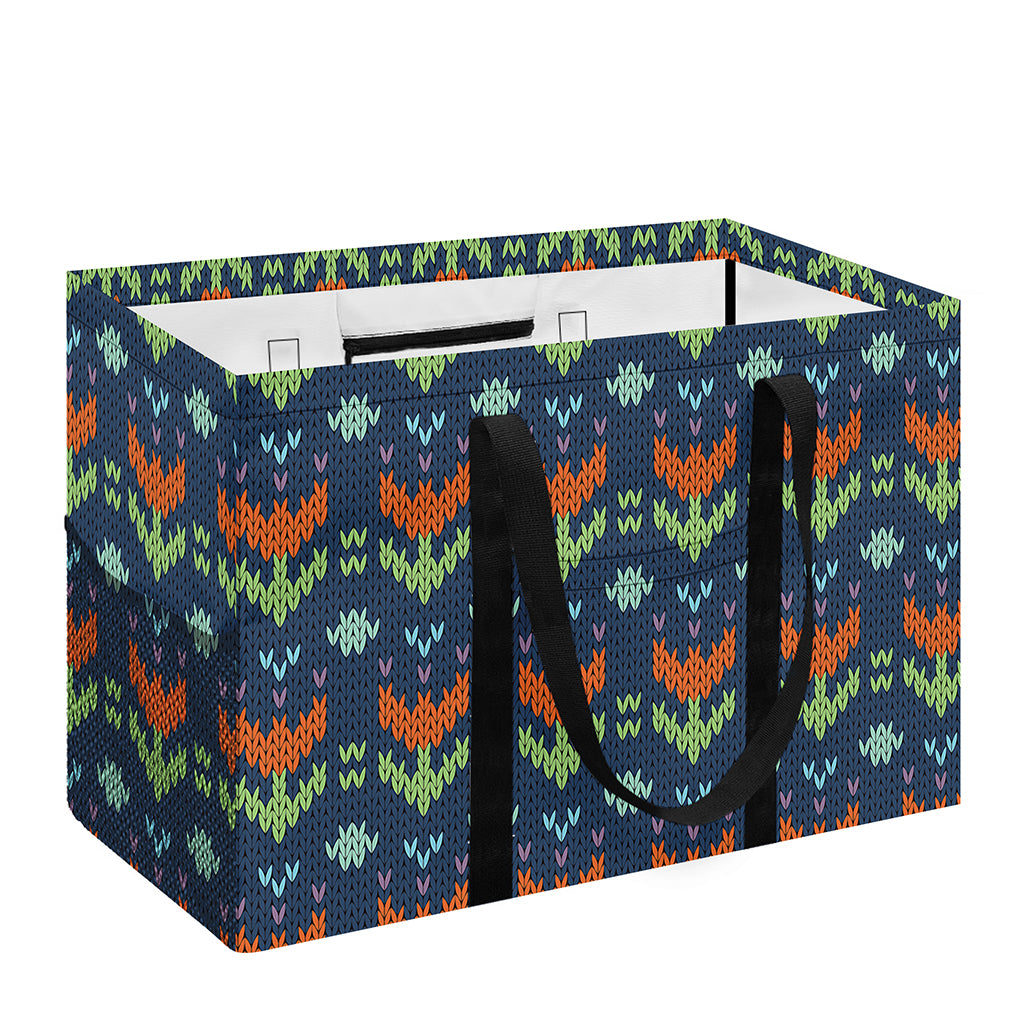 Flower Knitted Pattern Print Utility Tote Bag