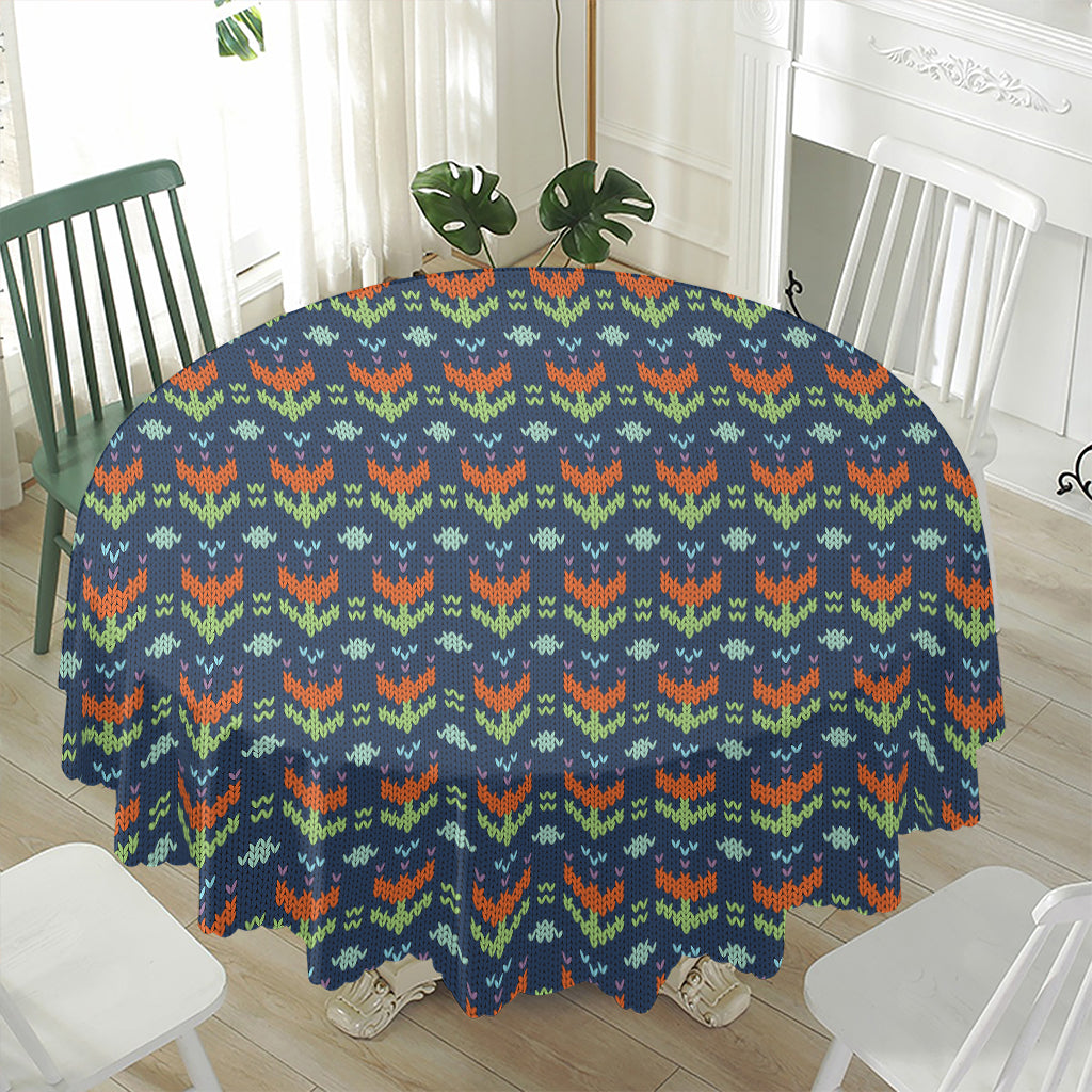 Flower Knitted Pattern Print Waterproof Round Tablecloth