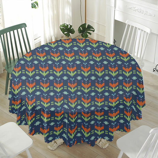Flower Knitted Pattern Print Waterproof Round Tablecloth