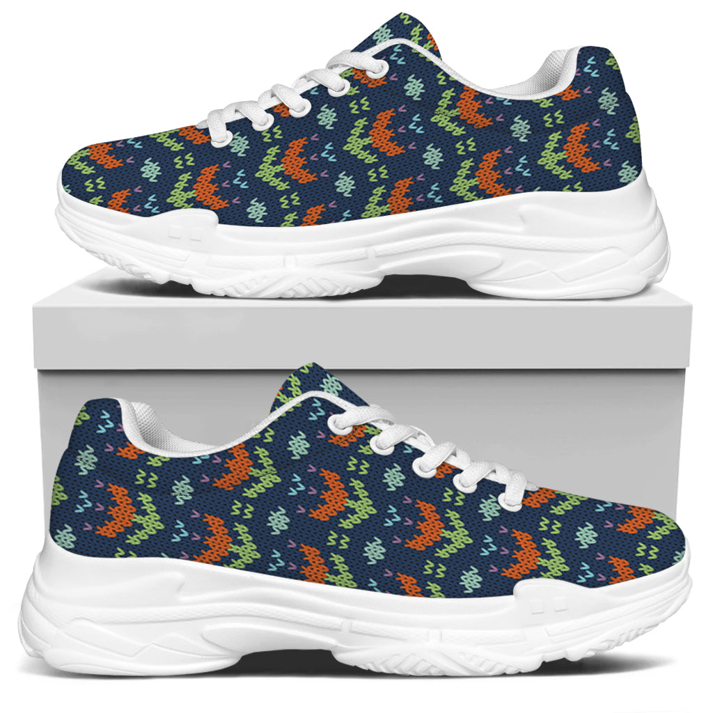 Flower Knitted Pattern Print White Chunky Shoes