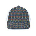 Flower Knitted Pattern Print White Mesh Trucker Hat
