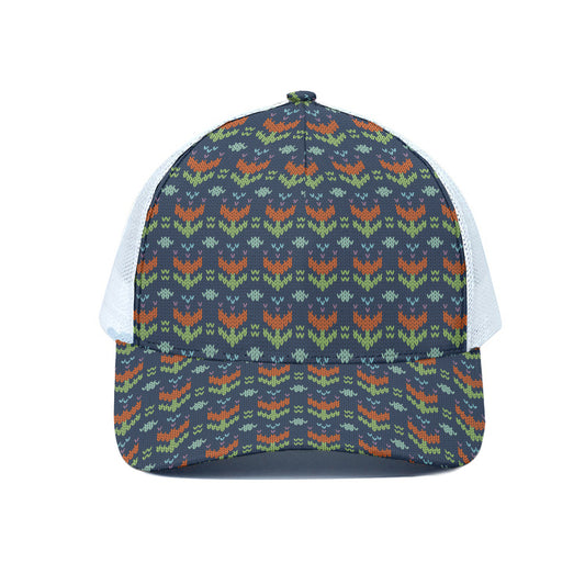 Flower Knitted Pattern Print White Mesh Trucker Cap