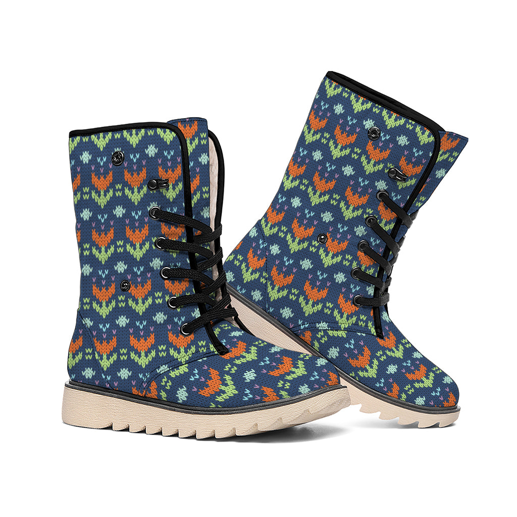 Flower Knitted Pattern Print Winter Boots