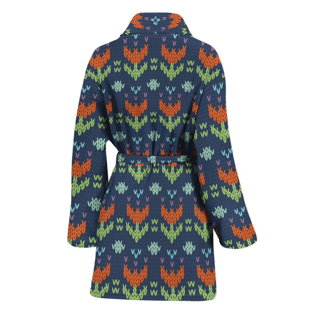 Flower Knitted Pattern Print Women's Bathrobe