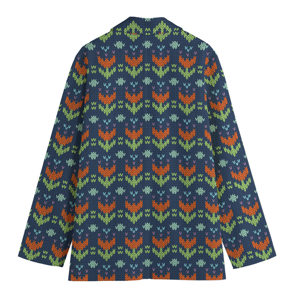 Flower Knitted Pattern Print Women's Blazer