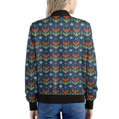 Flower Knitted Pattern Print Women's Bomber Jacket