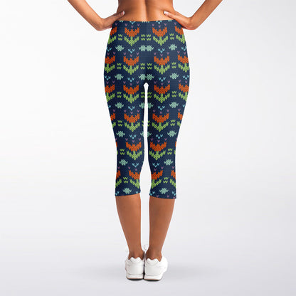 Flower Knitted Pattern Print Women's Capri Leggings
