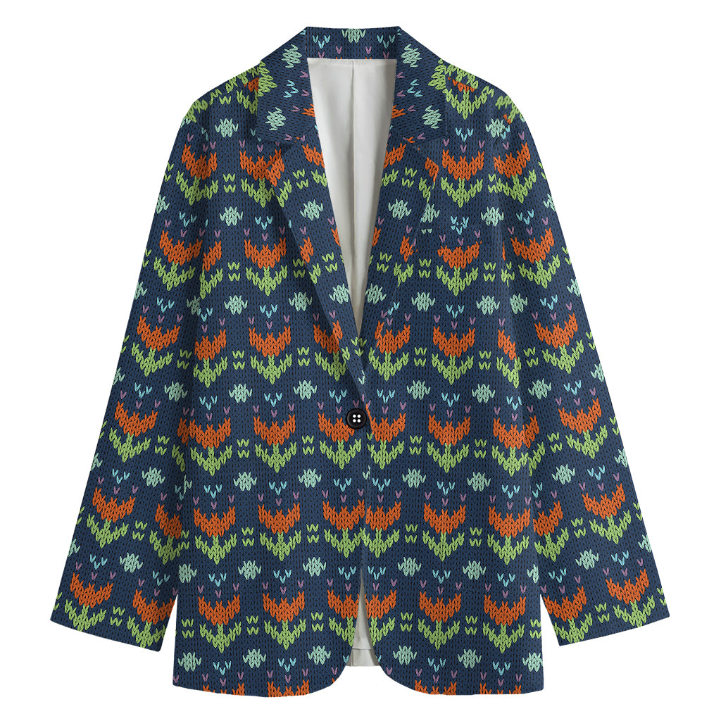 Flower Knitted Pattern Print Women's Cotton Blazer